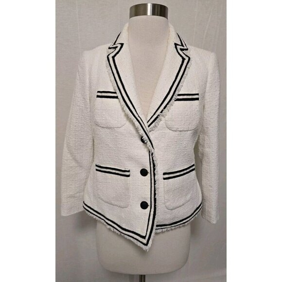 Talbots Tweed Blazer Jacket Womens 2 Petite White - Picture 1 of 8